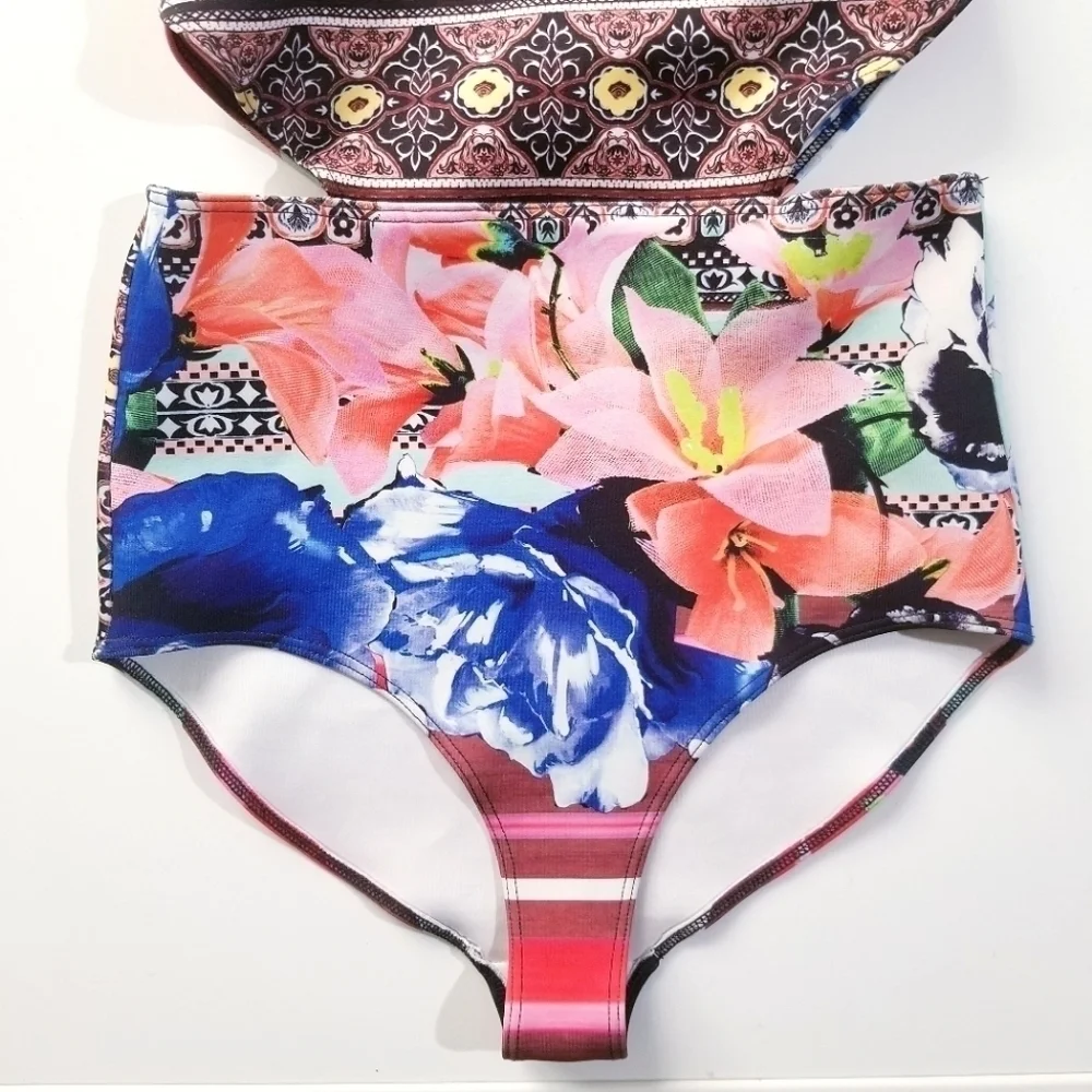 CLOVER CANYON Floral Collage Vibrant Cutout One Piece Swimsuit XS